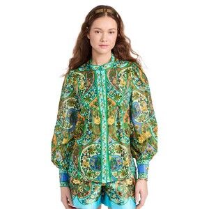 ALEMAIS Sofie Balloon-Sleeve Floral Button-Front Blouse